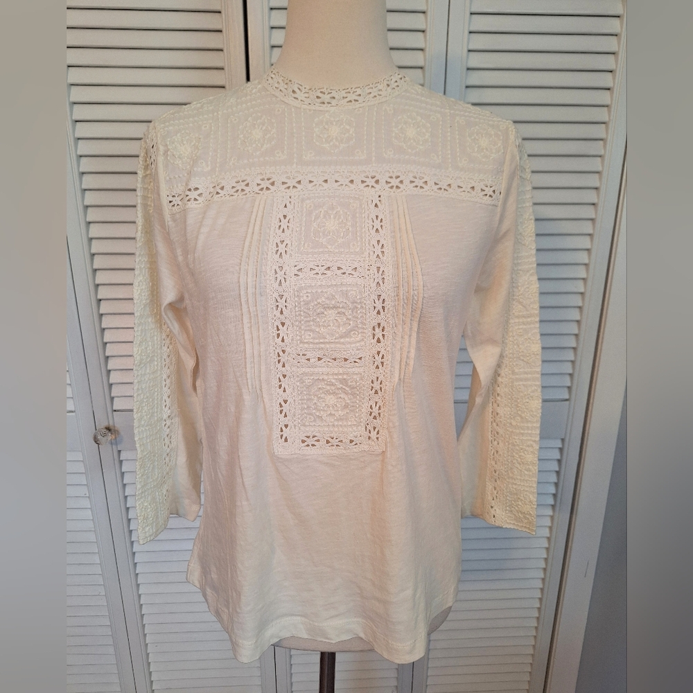 Lucky Brand Ivory Romantic Cottage Embroidery Lace Blouse Small *D3